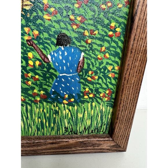 Edy Mirtyl Haitian Folk Artist Original Painting Village Harvesting Scene - Picture 4 of 11